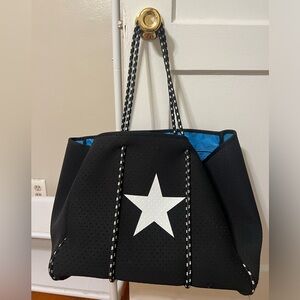 Dallas Hill Neoprene Black Tote with Star Accent